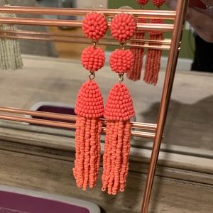 Baublebar bright coral beaded tassel earrings